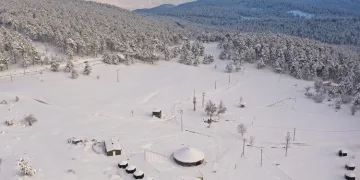 Bursa’da karla kaplı Görecik Yaylası havadan görüntülendi
