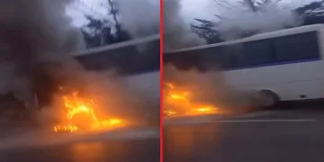 Bursa’da seyir halindeki otobüs alev alev yandı