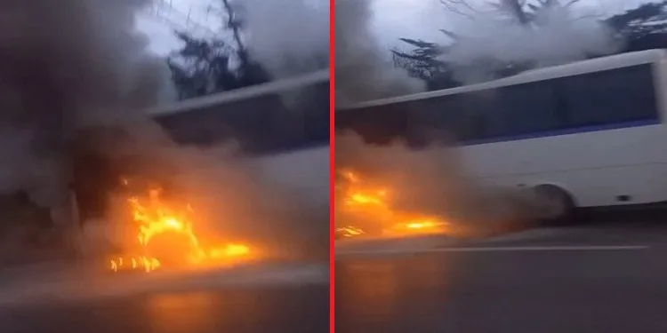 Bursa’da seyir halindeki otobüs alev alev yandı