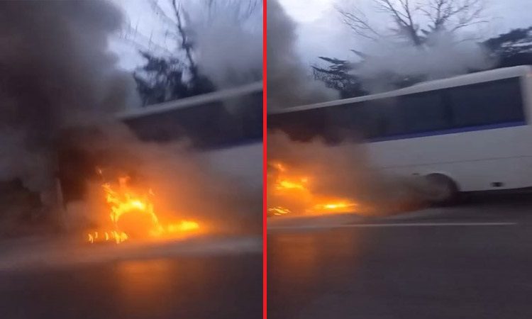 Bursa'da seyir halindeki otobüs alev alev yandı
