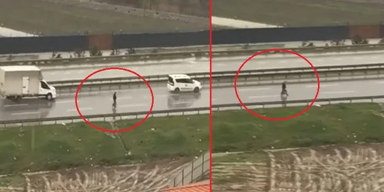 Bursa’da yolun ortasından yürüyen yaya tehlike saçtı