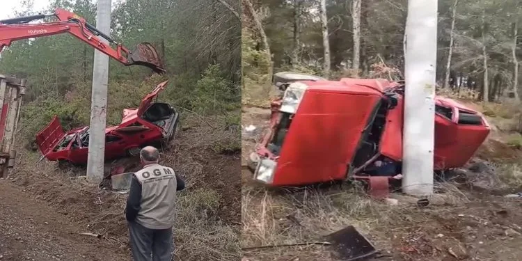Bursa’da hurdaya dönen otomobilden sağ kurtuldu