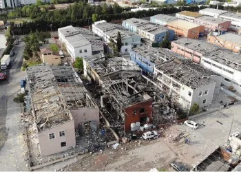 3 kişinin öldüğü fabrika havadan görüntülendi