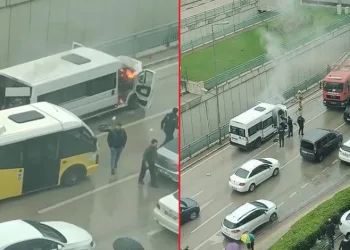 Bursa’da işçi taşıyan servis minibüsü yandı