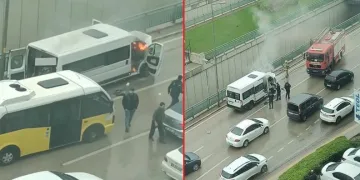 Bursa’da işçi taşıyan servis minibüsü yandı