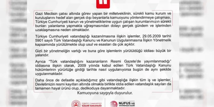 İçişleri’nden vatandaşlık açıklaması