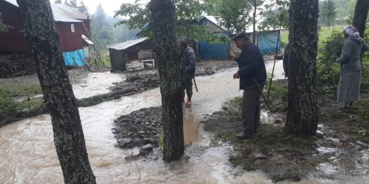 Yayla yolundaki heyelan nedeniyle 20 kişi yardım istedi