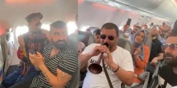Uçakta darbukalı eğlence