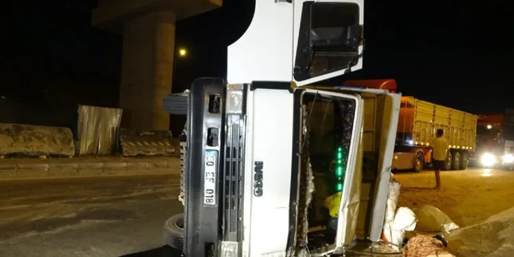 Bursa’da talaş yüklü kamyon devrildi
