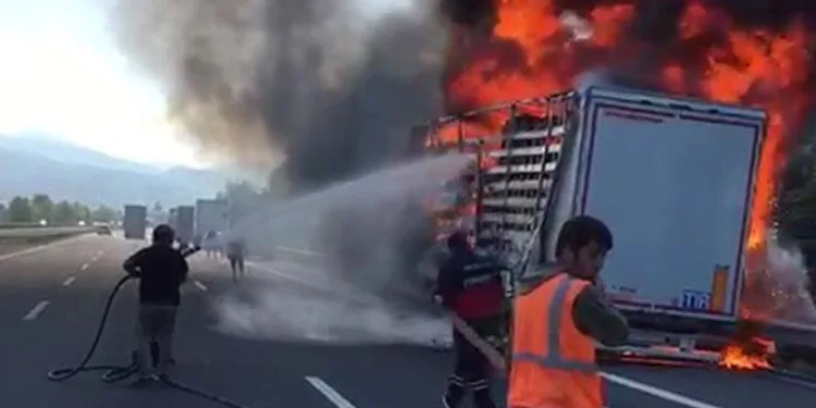 TEM’de tır alev alev yandı