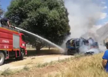 Yüzlerce saman balyası küle döndü