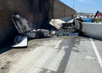 California’da otobana düşen uçak alev aldı