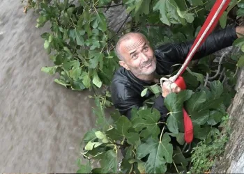 Bursa’da suyu yükselen derede kurtarılmayı bekledi