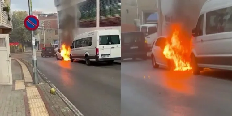 Bursa’da park halindeki 2 otomobil alev alev yandı