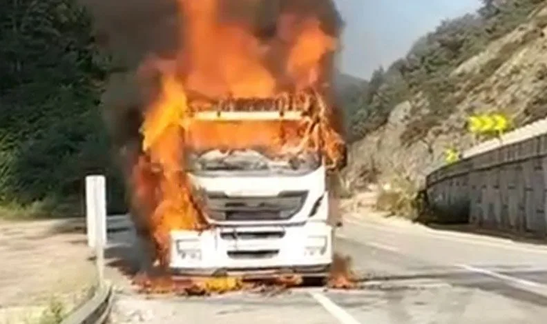 Bursa’da seyir halindeki TIR alev alev yandı