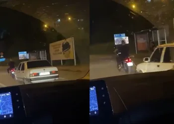 Bursa’da motosiklet otomobili çekti