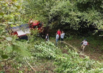 Giresun’da çay kamyonu uçuruma yuvarlandı: 1’i ağır 3 yaralı