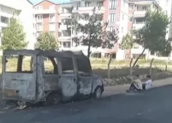 Park halindeki araç küle döndü