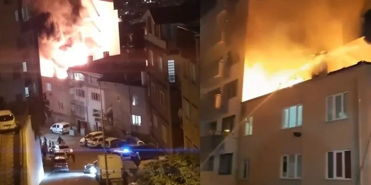 Bursa’da binanın çatısı alev alev yandı