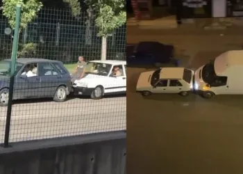 Arıza yapan araçları böyle ittiler