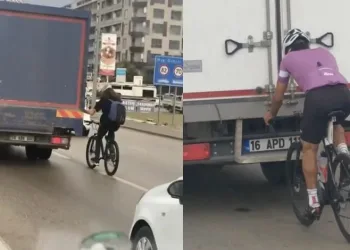 Bursa’da tehlikeli bisiklet yolculukları
