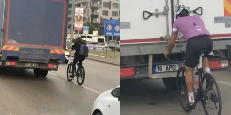 Bursa’da tehlikeli bisiklet yolculukları