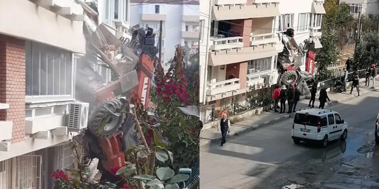 Yalova’da kontrolden çıkan iş makinesi apartmana çarptı