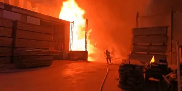 Balıkesir’de palet fabrikasında yangın