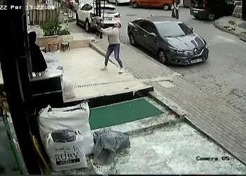 Düşen kediyi havada yakaladı