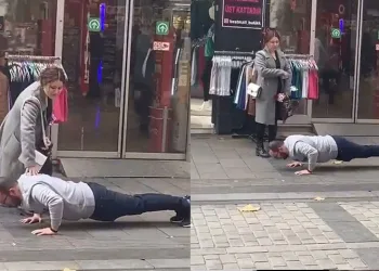 Çarşı ortasında şınav çektirdi