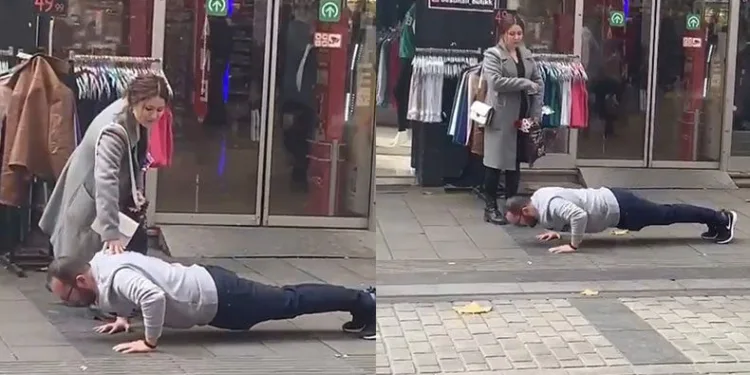 Çarşı ortasında şınav çektirdi