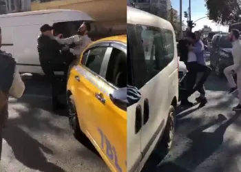 Taksici ve yolcu arasında tekmeli yumruklu kavga