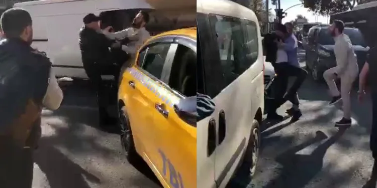Taksici ve yolcu arasında tekmeli yumruklu kavga