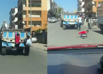 Traktör römorkuna asılan çocuk ölümden döndü