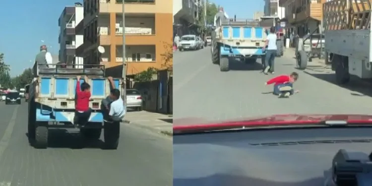 Traktör römorkuna asılan çocuk ölümden döndü