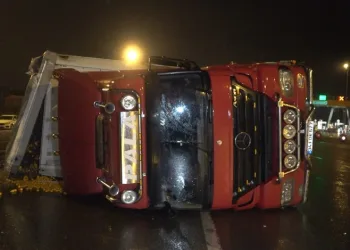 Bursa’da meyve yüklü TIR devrildi : 1 yaralı