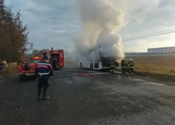 Tekirdağ’da işçi otobüsü yandı