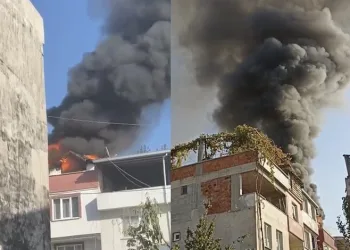 Bursa’da 2 katlı evin çatısı alev alev yandı