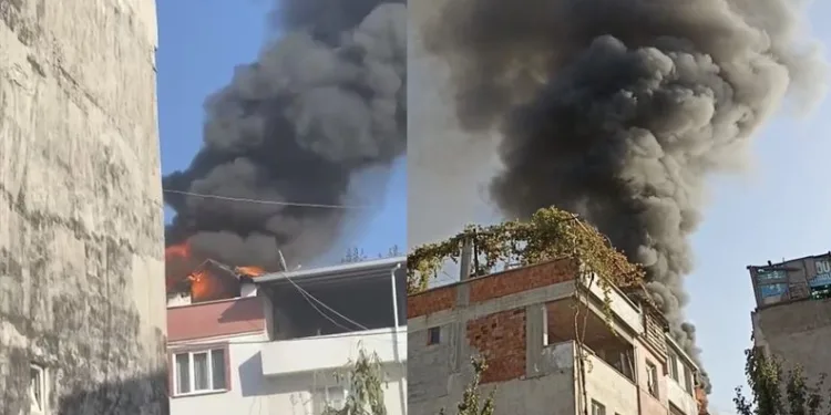 Bursa’da 2 katlı evin çatısı alev alev yandı