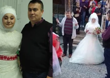 Çalıştığı fabrikadan gelinliğiyle çıktı