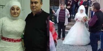 Çalıştığı fabrikadan gelinliğiyle çıktı