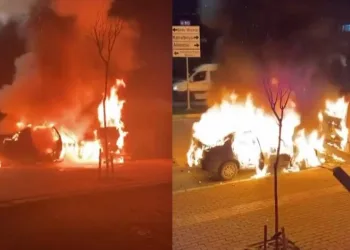 Bursa’da bir otomobil ve minibüs alev alev yandı