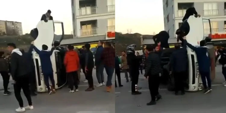 Vatandaşlar sürücüyü kurtarmak için seferber oldu
