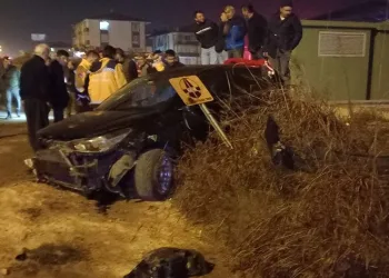 Kontrolden çıkan iki otomobil araziye düştü