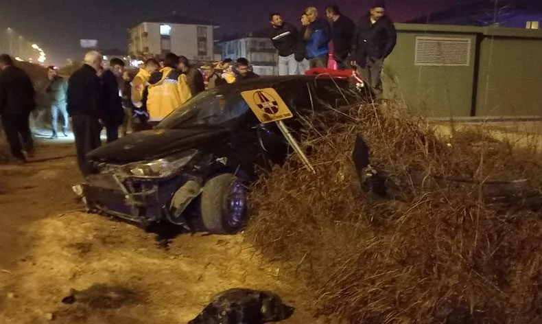 Kontrolden çıkan iki otomobil araziye düştü