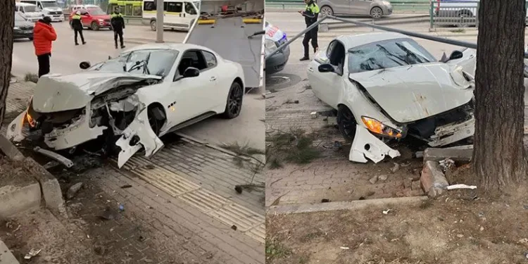 Kaza yapan otomobil kullanılamaz hale geldi