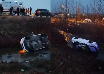 Otomobil dere yatağına uçtu