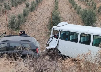 Çarpışan araçlar tarlaya uçtu