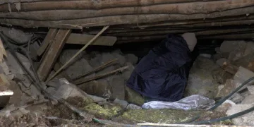 Enkaz altına girip ineğini besliyor