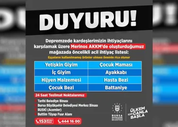 Deprem bölgesine acil ihtiyaç listesi